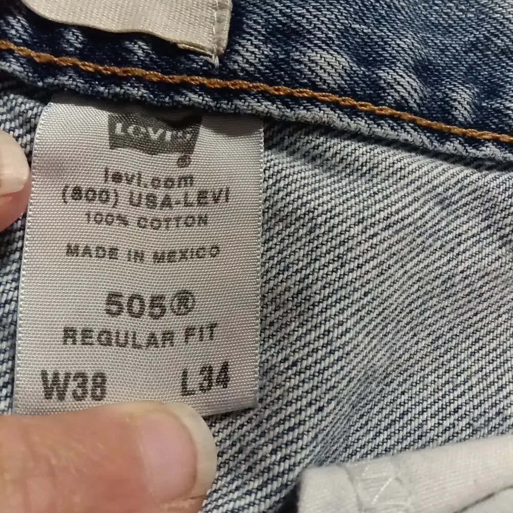 Levi's 505 Mens 38/34 Light Wash 5 Pocket Regular Fit Western Work Chore